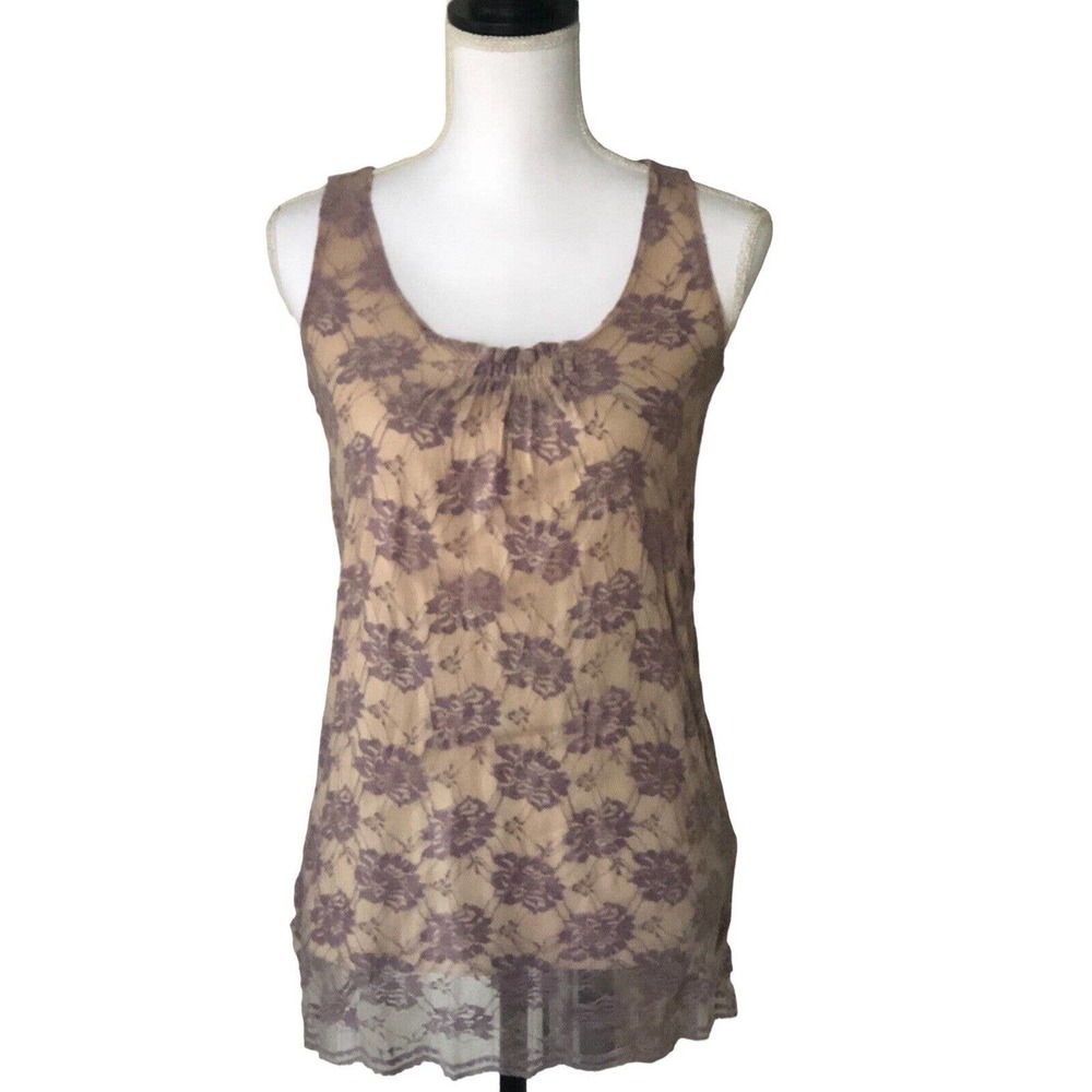 CABI Women’s Size XS Intrigue Floral Lavender Sleeveless Lace Top‎ Knit Stretch